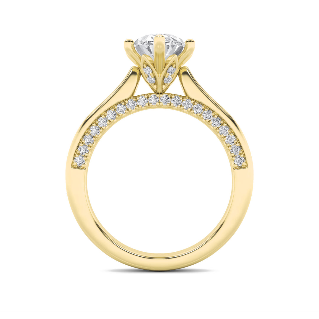 2Cttw Oval Shaped Lab Grown Diamond (F/VS) Tulip Motif Accented Engagement Ring in 14K Gold