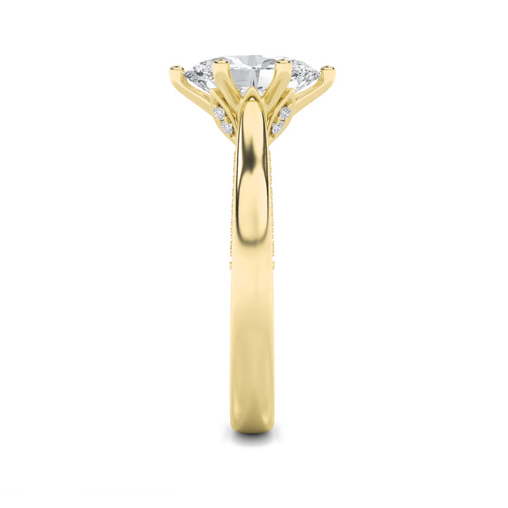2Cttw Oval Shaped Lab Grown Diamond (F/VS) Tulip Motif Accented Engagement Ring in 14K Gold