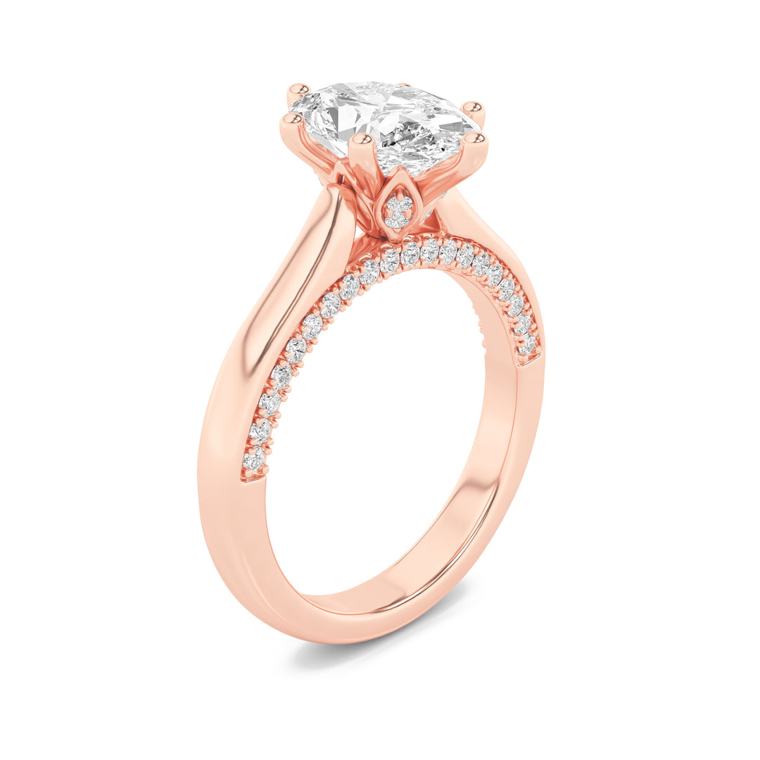 2Cttw Oval Shaped Lab Grown Diamond (F/VS) Tulip Motif Accented Engagement Ring in 14K Gold