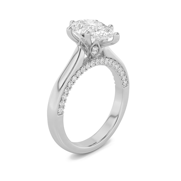 1.25Cttw Pear Shaped Lab Grown Diamond (F/VS) Tulip Motif Accented Engagement Ring in 14K Gold