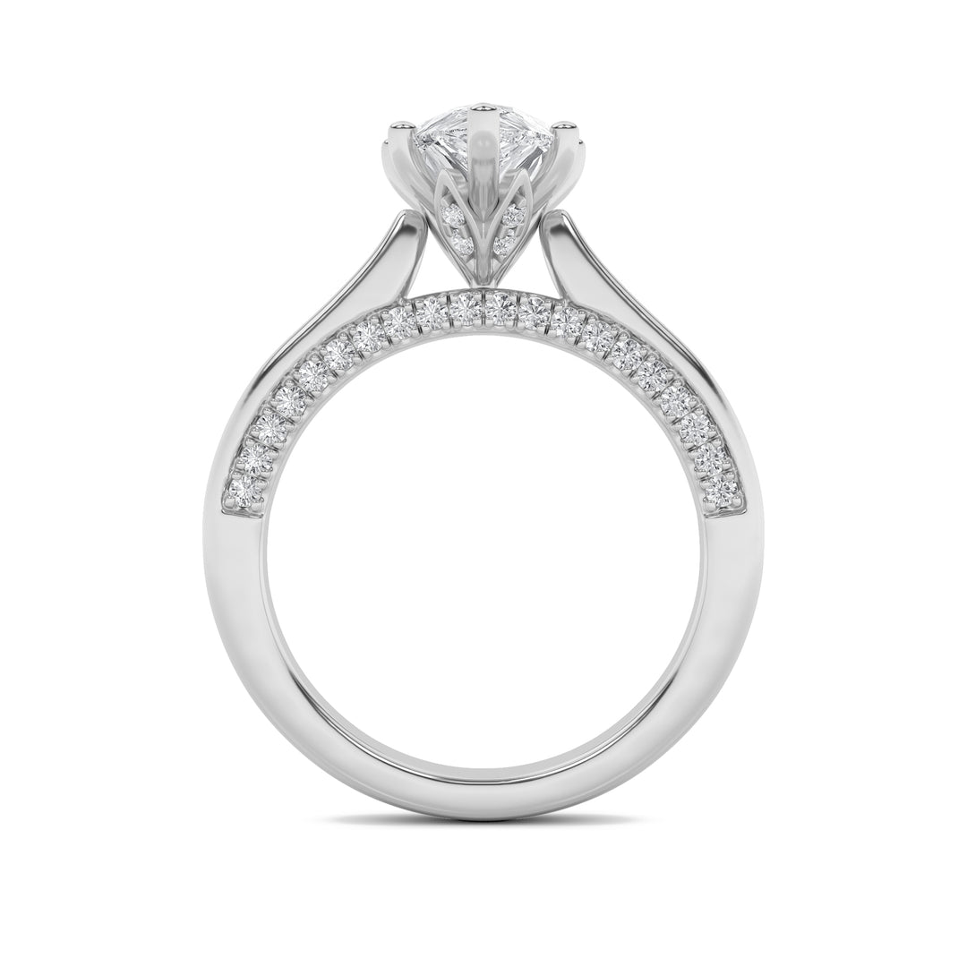 1.25Cttw Pear Shaped Lab Grown Diamond (F/VS) Tulip Motif Accented Engagement Ring in 14K Gold