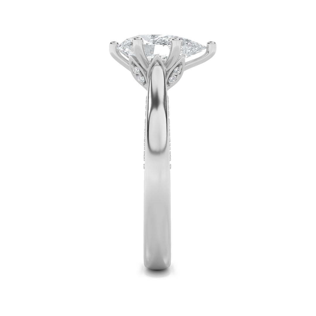 1.25Cttw Pear Shaped Lab Grown Diamond (F/VS) Tulip Motif Accented Engagement Ring in 14K Gold