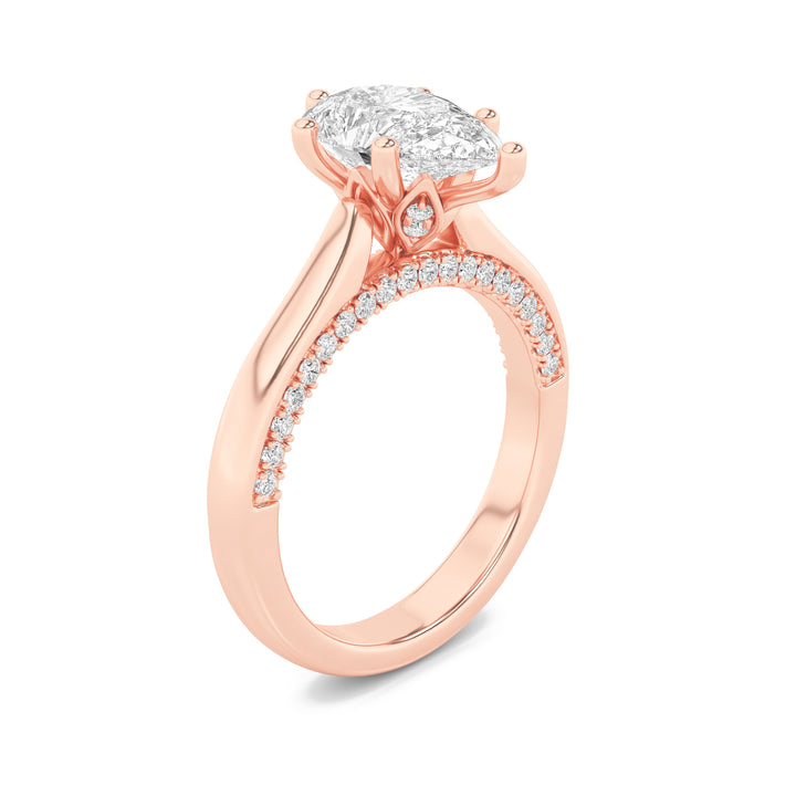 1.25Cttw Pear Shaped Lab Grown Diamond (F/VS) Tulip Motif Accented Engagement Ring in 14K Gold