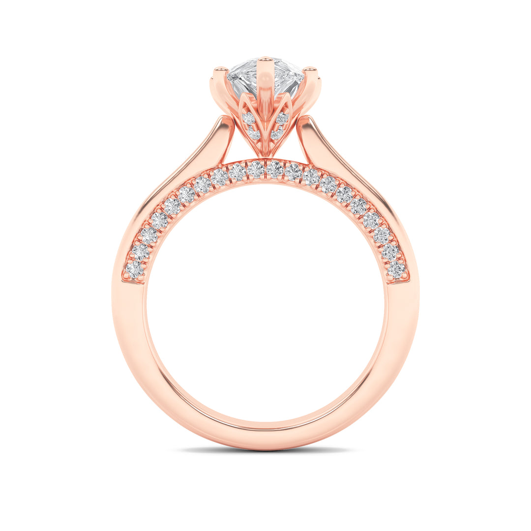 1.25Cttw Pear Shaped Lab Grown Diamond (F/VS) Tulip Motif Accented Engagement Ring in 14K Gold