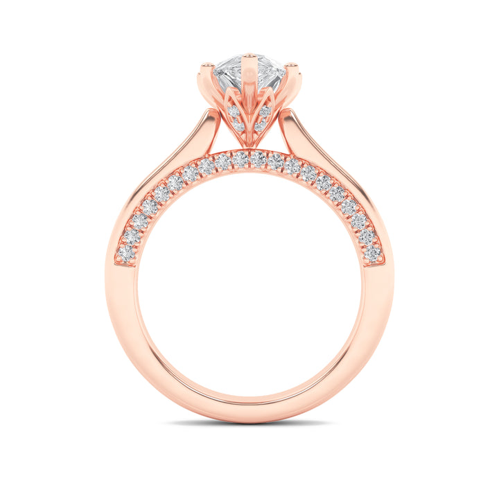 1.25Cttw Pear Shaped Lab Grown Diamond (F/VS) Tulip Motif Accented Engagement Ring in 14K Gold
