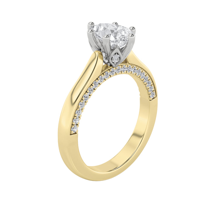 1.25Cttw Pear Shaped Lab Grown Diamond (F/VS) Tulip Motif Accented Engagement Ring in 14K Gold