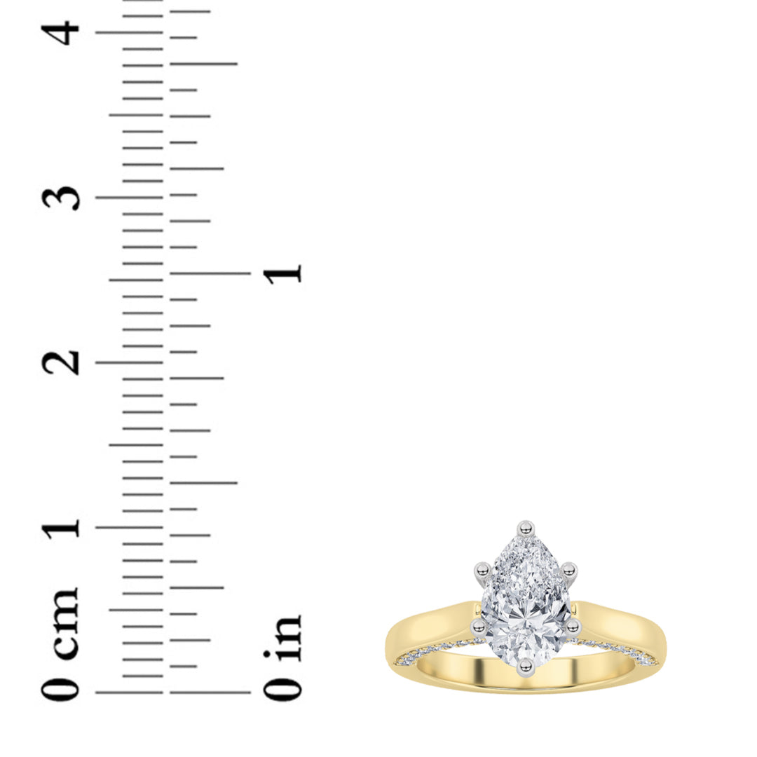 1.25Cttw Pear Shaped Lab Grown Diamond (F/VS) Tulip Motif Accented Engagement Ring in 14K Gold