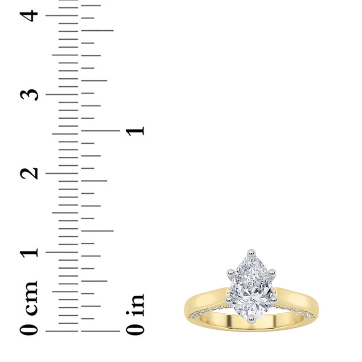 1.25Cttw Pear Shaped Lab Grown Diamond (F/VS) Tulip Motif Accented Engagement Ring in 14K Gold