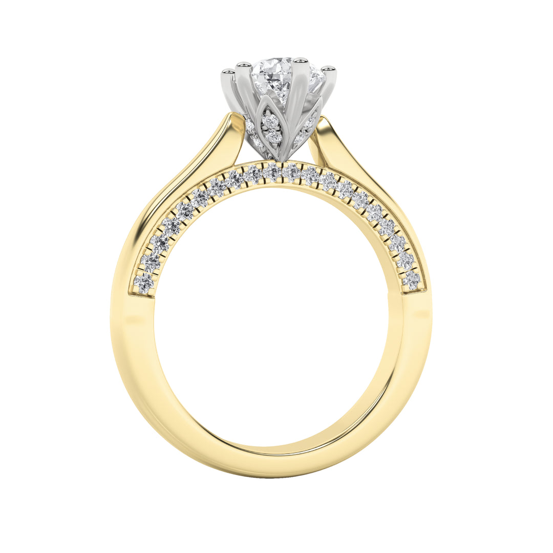 1.25Cttw Pear Shaped Lab Grown Diamond (F/VS) Tulip Motif Accented Engagement Ring in 14K Gold
