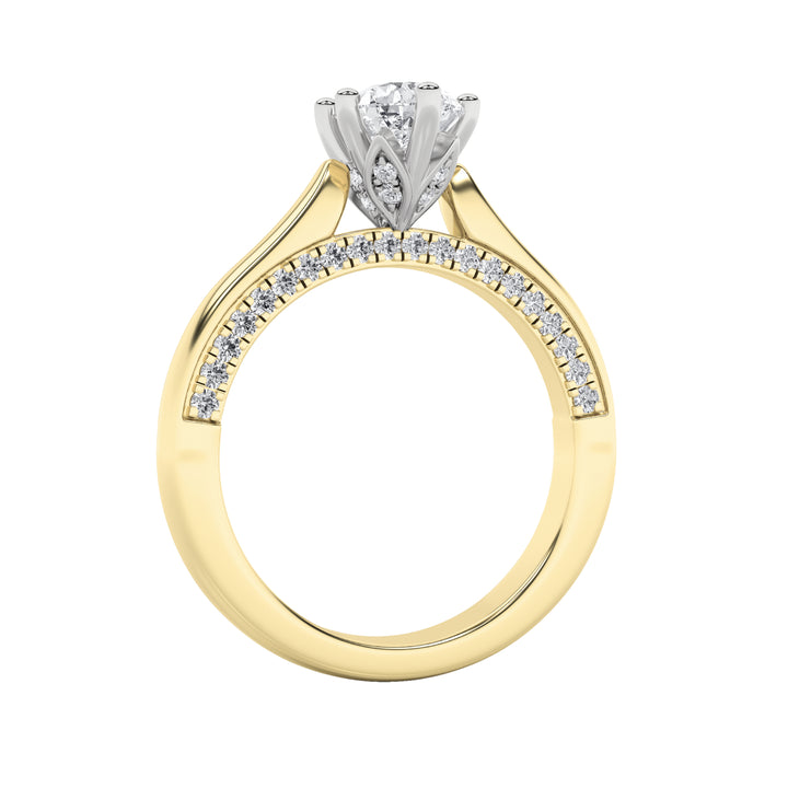 1.25Cttw Pear Shaped Lab Grown Diamond (F/VS) Tulip Motif Accented Engagement Ring in 14K Gold