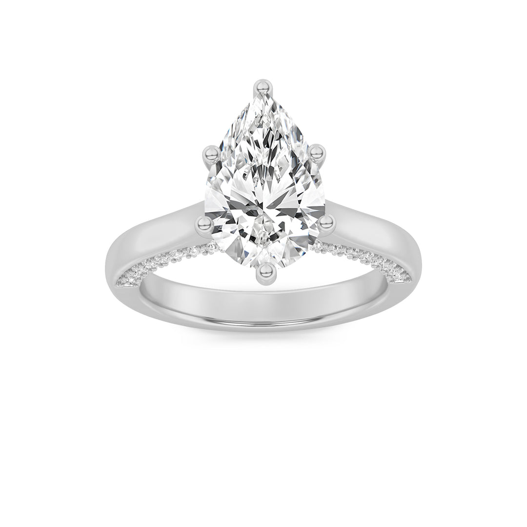 2Cttw Pear Shaped Lab Grown Diamond (F/VS) Tulip Motif Accented Engagement Ring in 14K Gold
