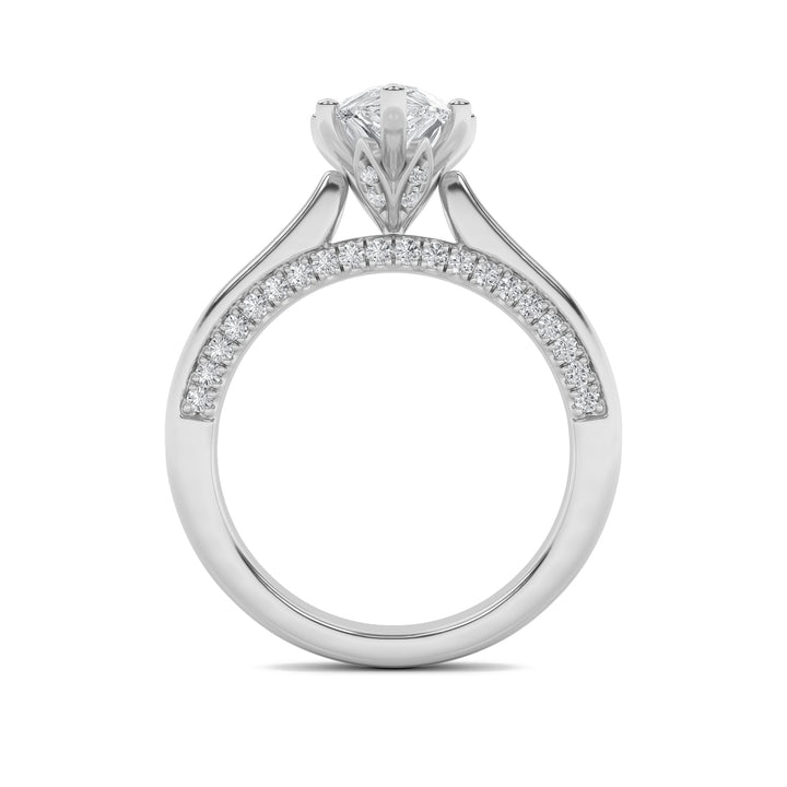 2Cttw Pear Shaped Lab Grown Diamond (F/VS) Tulip Motif Accented Engagement Ring in 14K Gold