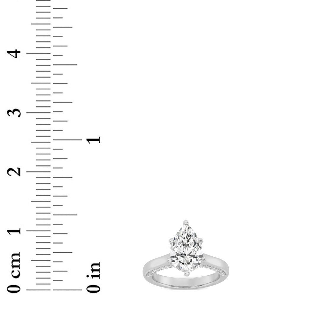2Cttw Pear Shaped Lab Grown Diamond (F/VS) Tulip Motif Accented Engagement Ring in 14K Gold