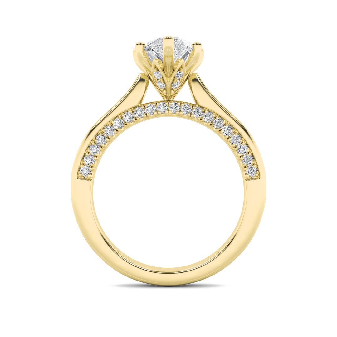 2Cttw Pear Shaped Lab Grown Diamond (F/VS) Tulip Motif Accented Engagement Ring in 14K Gold