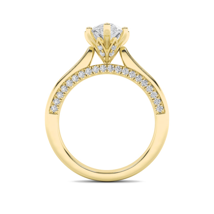 2Cttw Pear Shaped Lab Grown Diamond (F/VS) Tulip Motif Accented Engagement Ring in 14K Gold