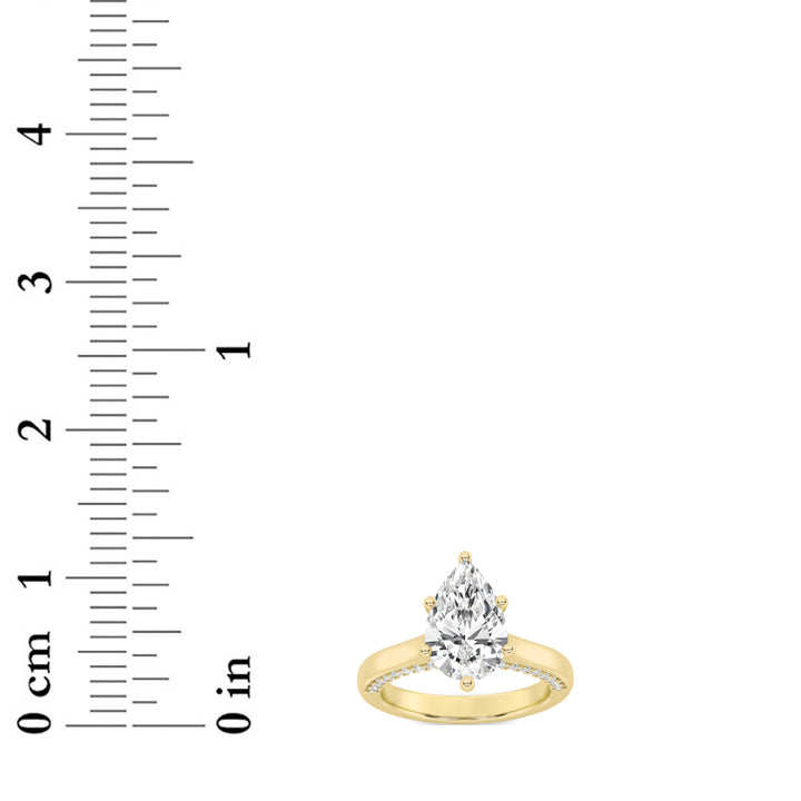 2Cttw Pear Shaped Lab Grown Diamond (F/VS) Tulip Motif Accented Engagement Ring in 14K Gold