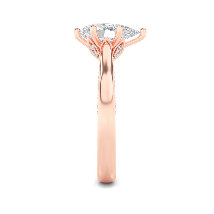 2Cttw Pear Shaped Lab Grown Diamond (F/VS) Tulip Motif Accented Engagement Ring in 14K Gold