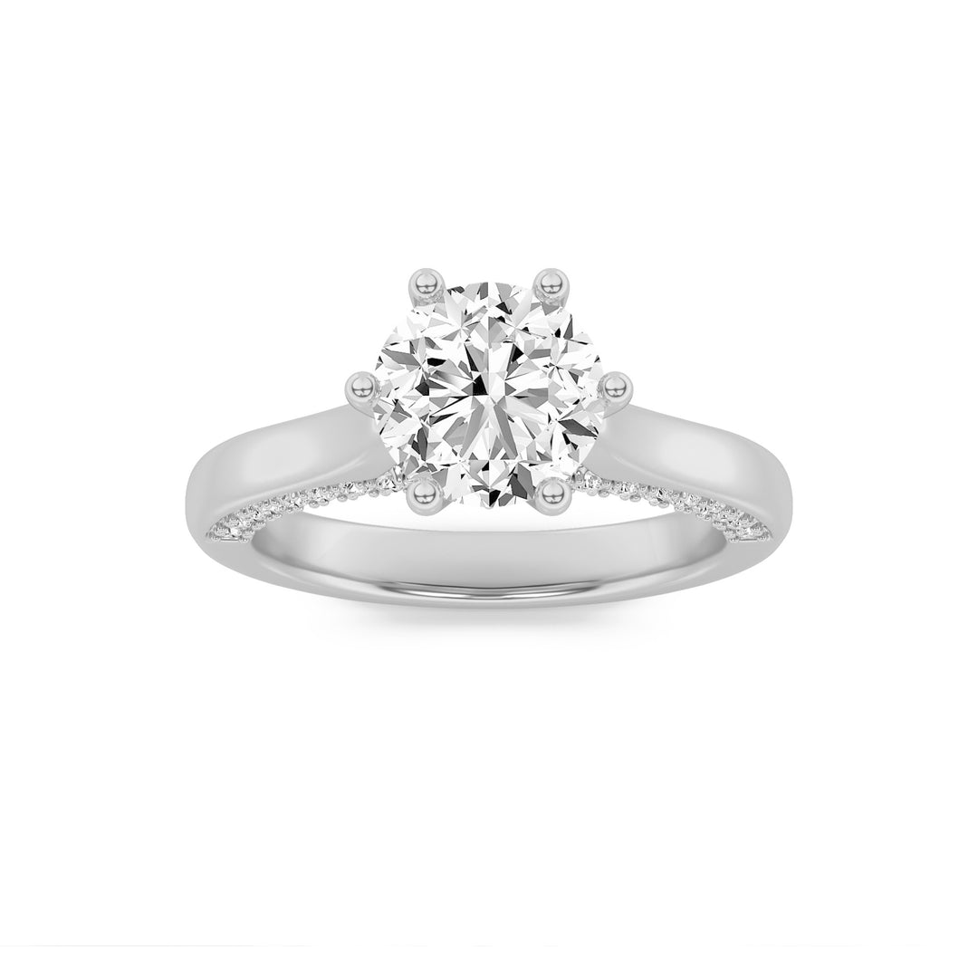 1.25Cttw Round Shaped Lab Grown Diamond (F/VS) Tulip Motif Accented Engagement Ring in 14K Gold