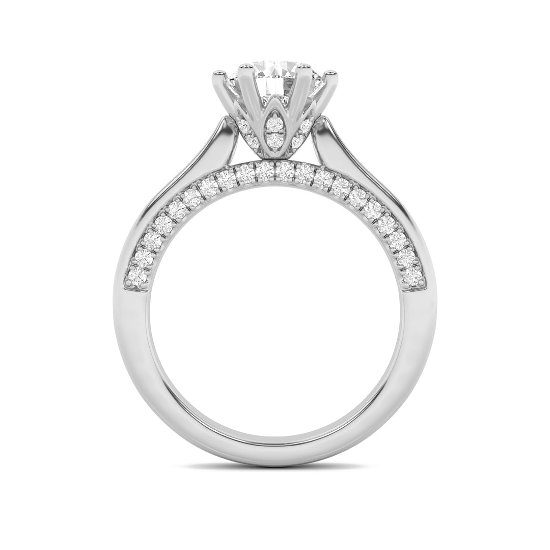 1.25Cttw Round Shaped Lab Grown Diamond (F/VS) Tulip Motif Accented Engagement Ring in 14K Gold