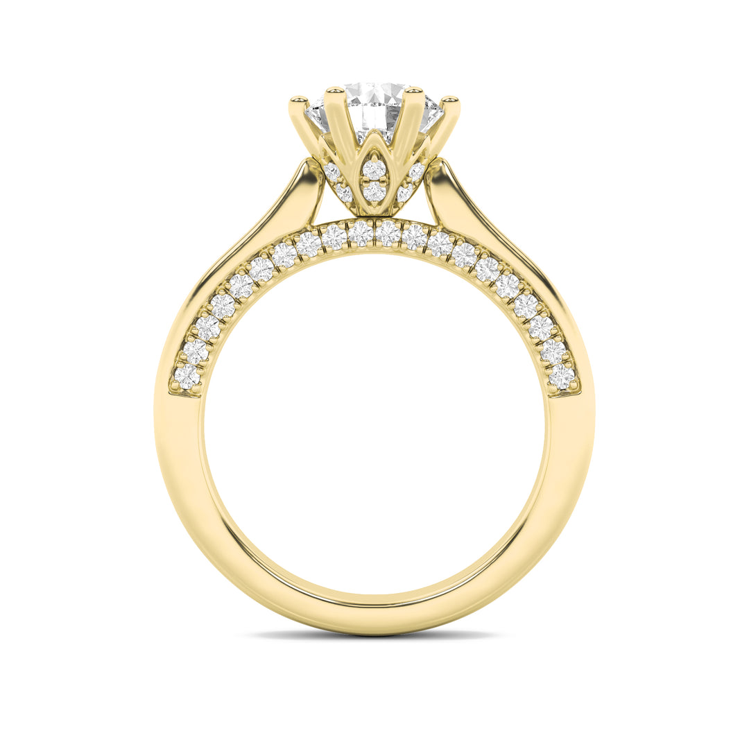 1.25Cttw Round Shaped Lab Grown Diamond (F/VS) Tulip Motif Accented Engagement Ring in 14K Gold