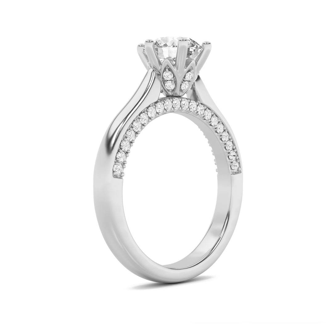 2Cttw Round Shaped Lab Grown Diamond (F/VS) TulipMotif Accented Engagement Ring in 14K Gold