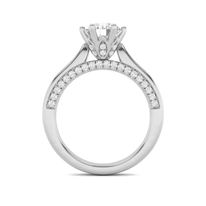 2Cttw Round Shaped Lab Grown Diamond (F/VS) TulipMotif Accented Engagement Ring in 14K Gold