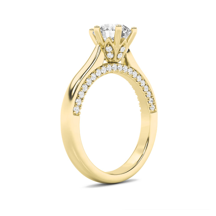 2Cttw Round Shaped Lab Grown Diamond (F/VS) TulipMotif Accented Engagement Ring in 14K Gold