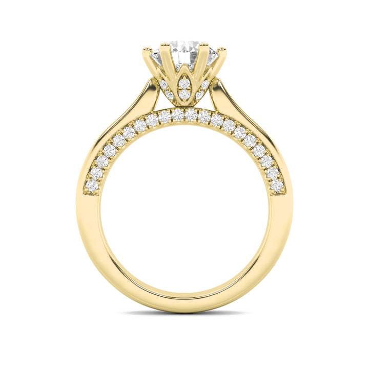 2Cttw Round Shaped Lab Grown Diamond (F/VS) TulipMotif Accented Engagement Ring in 14K Gold