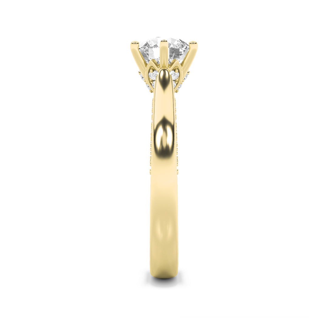 2Cttw Round Shaped Lab Grown Diamond (F/VS) TulipMotif Accented Engagement Ring in 14K Gold