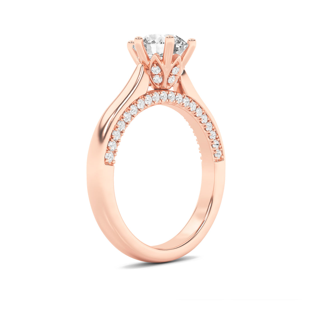 2Cttw Round Shaped Lab Grown Diamond (F/VS) TulipMotif Accented Engagement Ring in 14K Gold