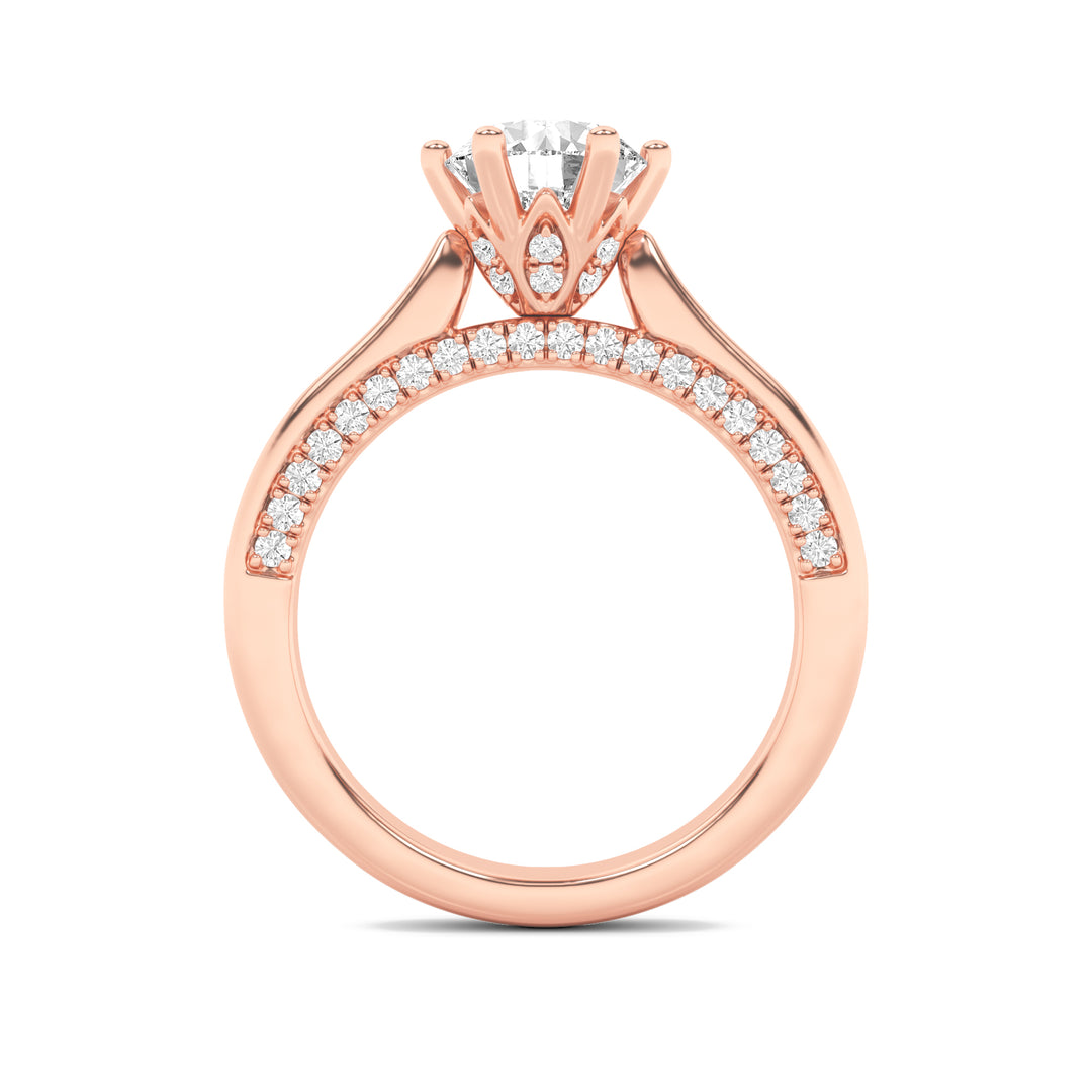 2Cttw Round Shaped Lab Grown Diamond (F/VS) TulipMotif Accented Engagement Ring in 14K Gold