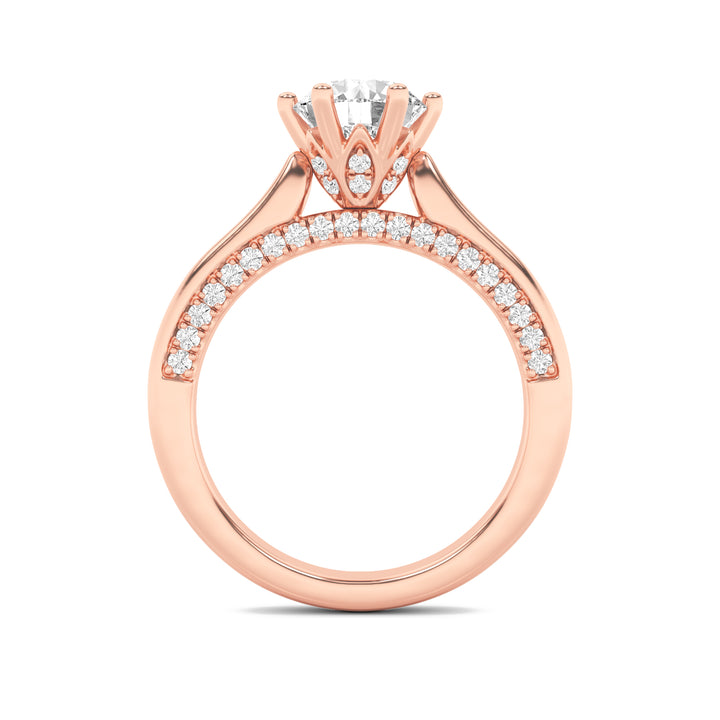 2Cttw Round Shaped Lab Grown Diamond (F/VS) TulipMotif Accented Engagement Ring in 14K Gold