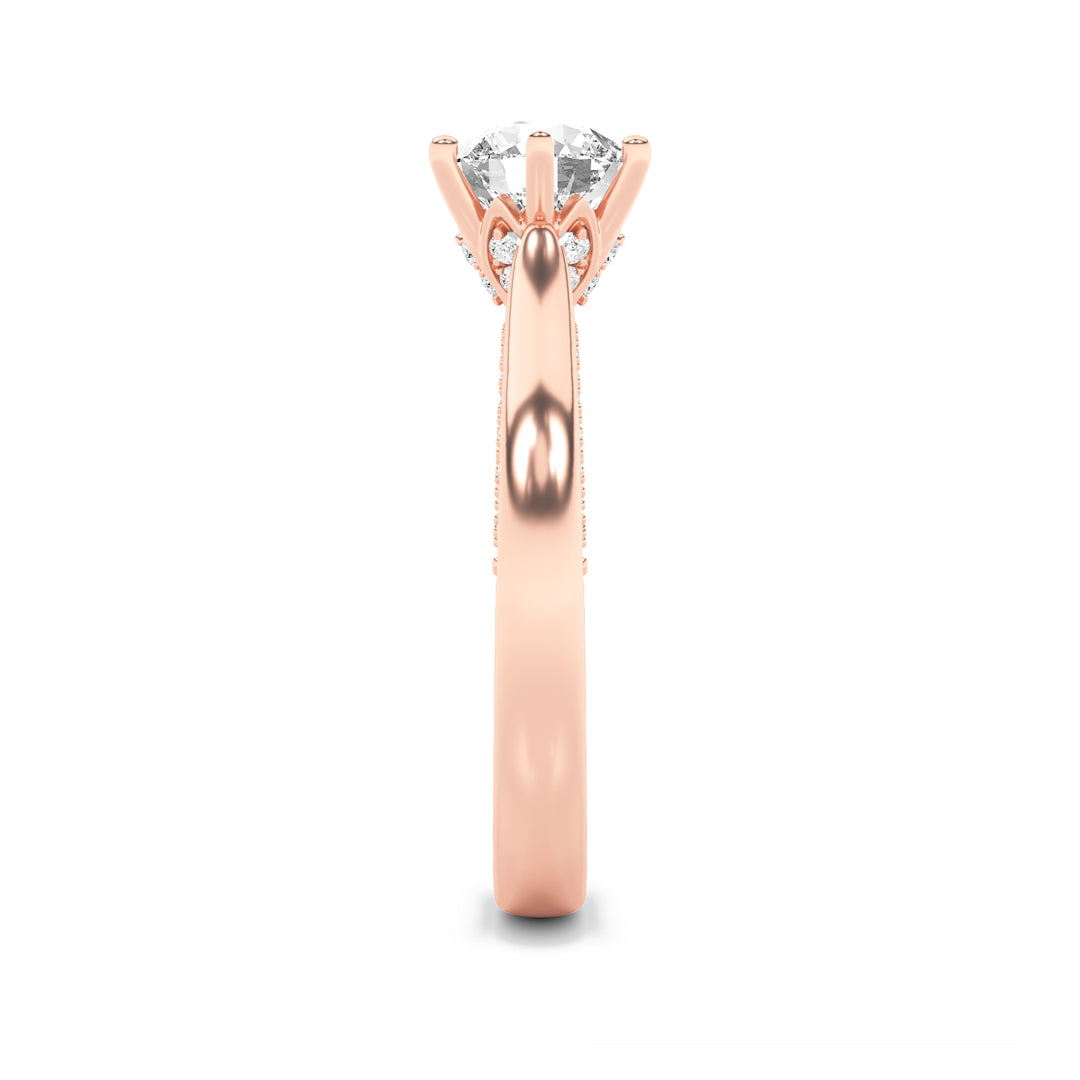 2Cttw Round Shaped Lab Grown Diamond (F/VS) TulipMotif Accented Engagement Ring in 14K Gold