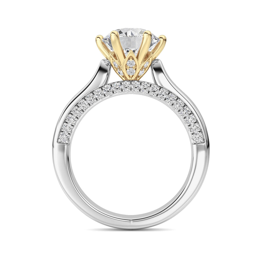 2Cttw Round Shaped Lab Grown Diamond (F/VS) TulipMotif Accented Engagement Ring in 14K Gold