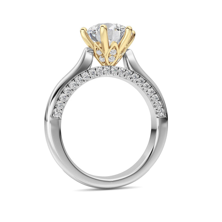 2Cttw Round Shaped Lab Grown Diamond (F/VS) TulipMotif Accented Engagement Ring in 14K Gold