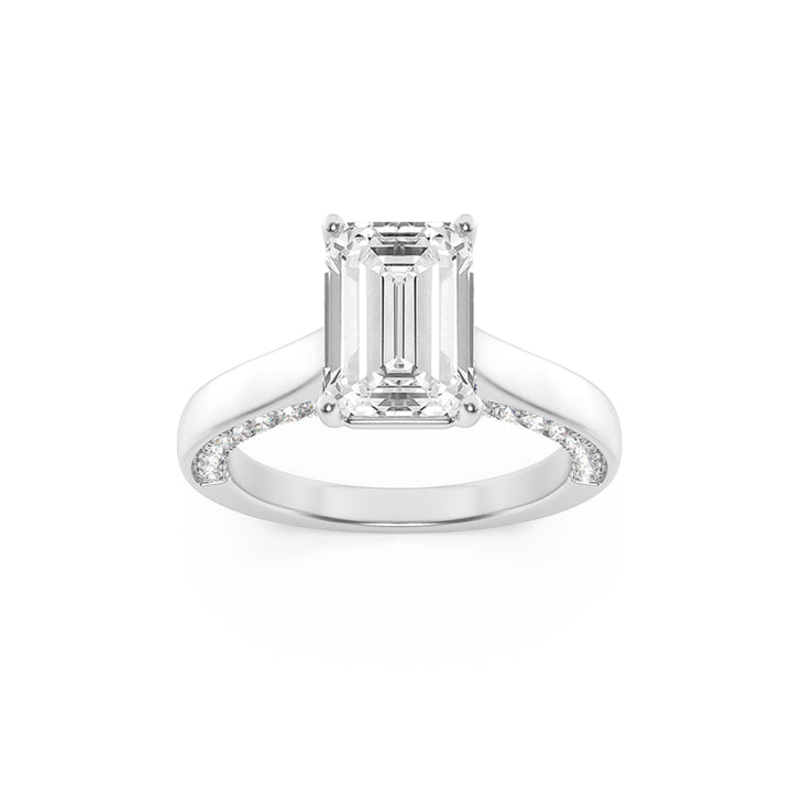 1.25CTW Emerald Shaped Lab Grown Diamond (F/VS) Accented Bridge Shank Engagement Ring in 14K Gold