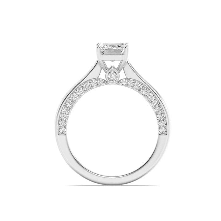 2Cttw Emerald Shaped Lab Grown Diamond (G/VS) Accented Bridge Shank Engagement Ring in 14K Gold