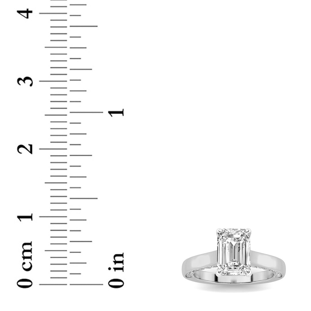 2Cttw Emerald Shaped Lab Grown Diamond (G/VS) Accented Bridge Shank Engagement Ring in 14K Gold