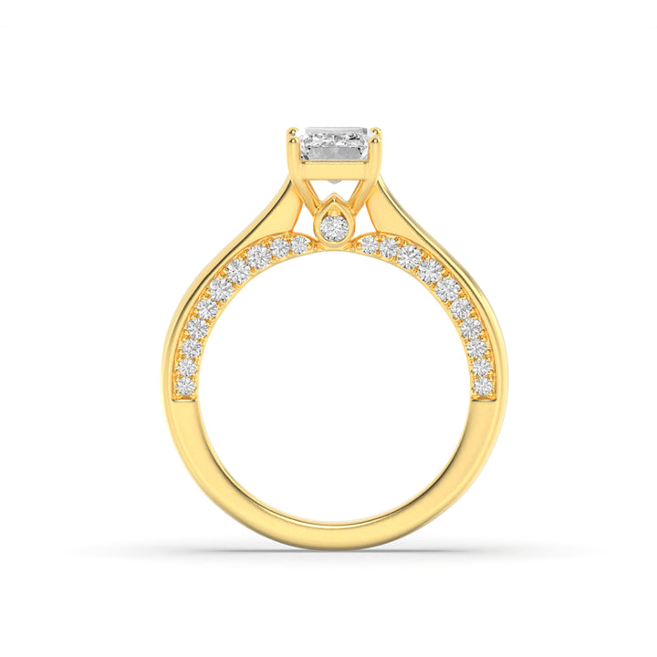 2Cttw Emerald Shaped Lab Grown Diamond (G/VS) Accented Bridge Shank Engagement Ring in 14K Gold