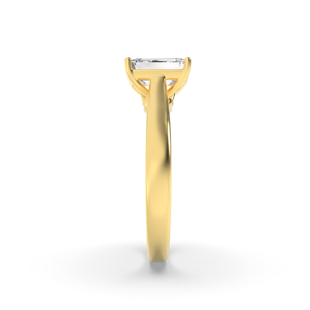 2Cttw Emerald Shaped Lab Grown Diamond (G/VS) Accented Bridge Shank Engagement Ring in 14K Gold