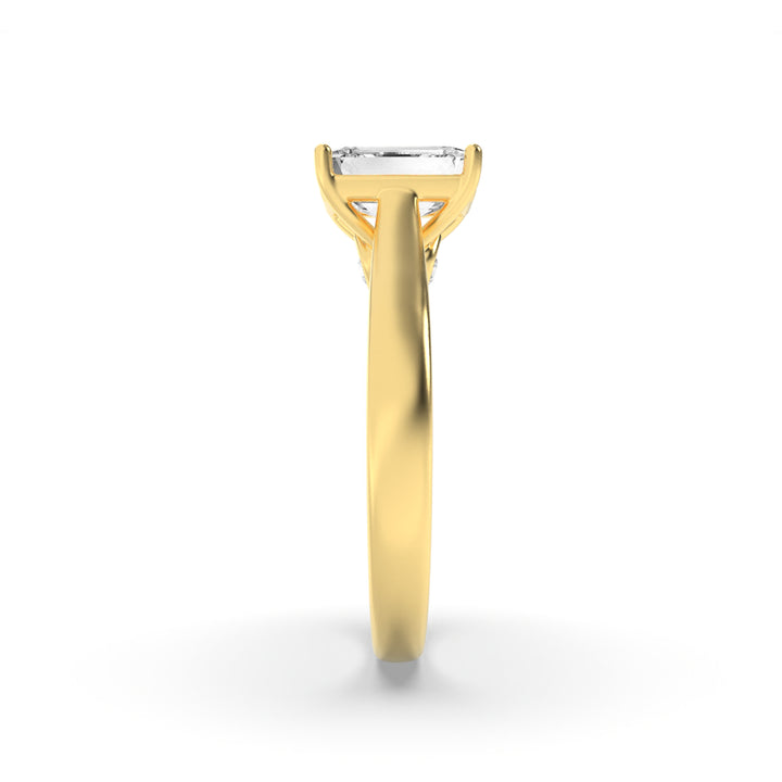 2Cttw Emerald Shaped Lab Grown Diamond (G/VS) Accented Bridge Shank Engagement Ring in 14K Gold