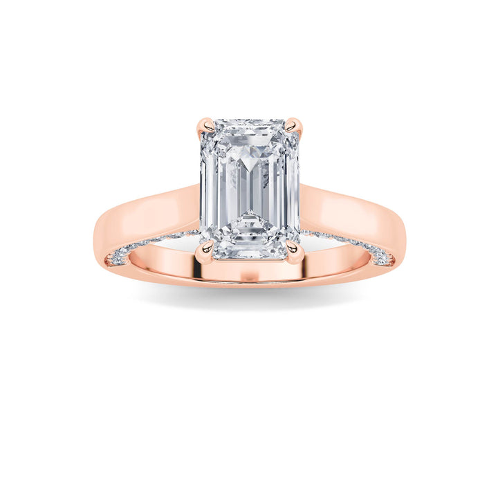 2Cttw Emerald Shaped Lab Grown Diamond (G/VS) Accented Bridge Shank Engagement Ring in 14K Gold
