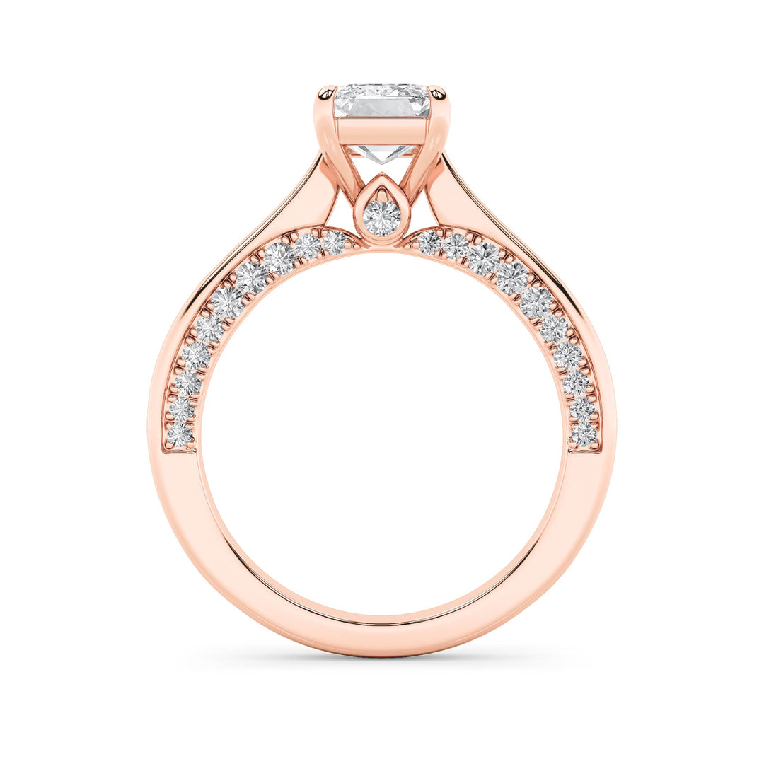 2Cttw Emerald Shaped Lab Grown Diamond (G/VS) Accented Bridge Shank Engagement Ring in 14K Gold