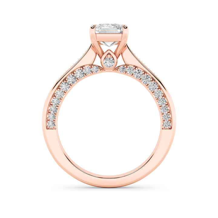 2Cttw Emerald Shaped Lab Grown Diamond (G/VS) Accented Bridge Shank Engagement Ring in 14K Gold