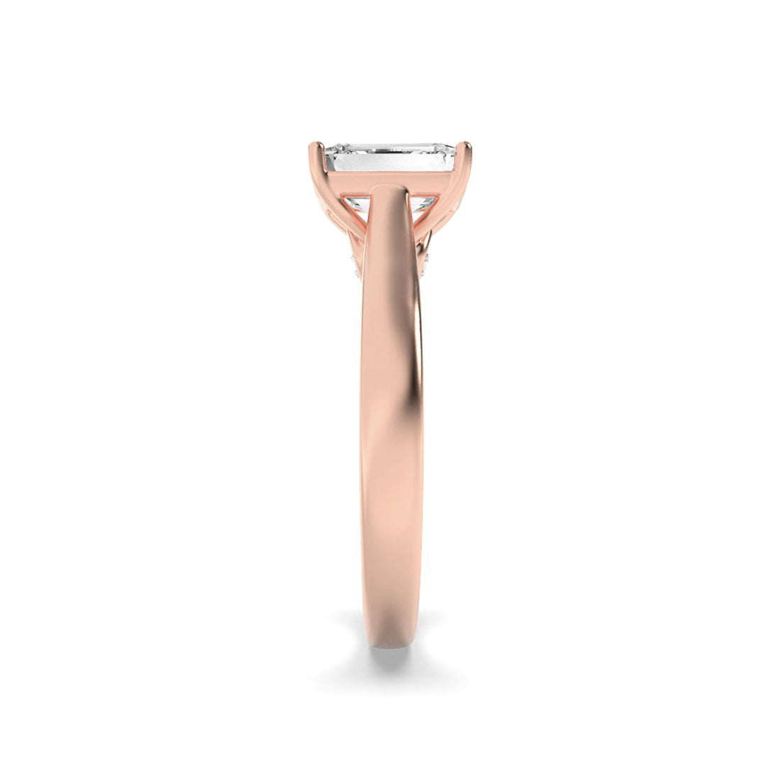 2Cttw Emerald Shaped Lab Grown Diamond (G/VS) Accented Bridge Shank Engagement Ring in 14K Gold