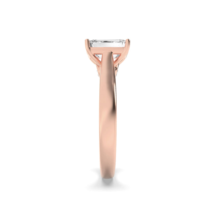 2Cttw Emerald Shaped Lab Grown Diamond (G/VS) Accented Bridge Shank Engagement Ring in 14K Gold