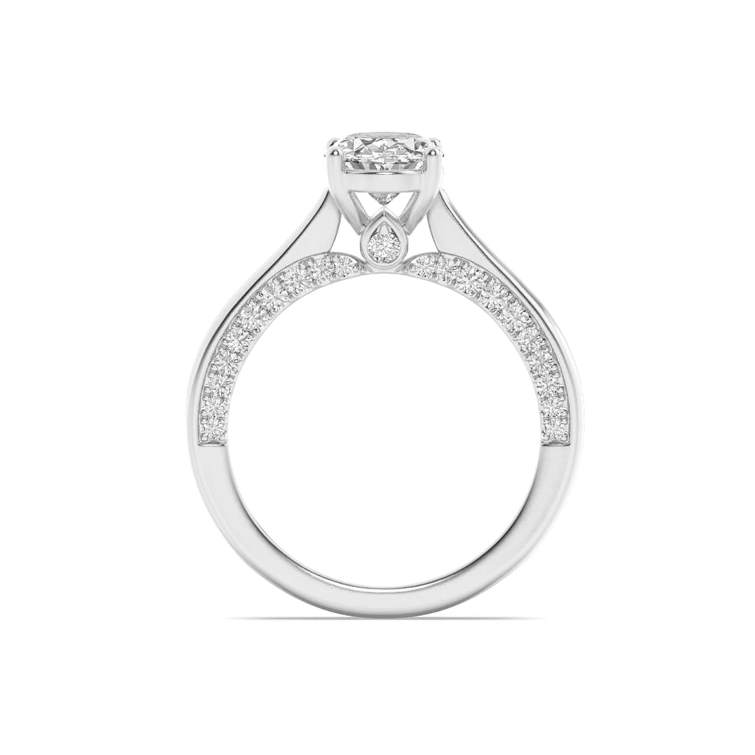 1.33Cttw Oval Shaped Lab Grown Diamond (F/VS) Accented Bridge Shank Engagement Ring in 14K Gold