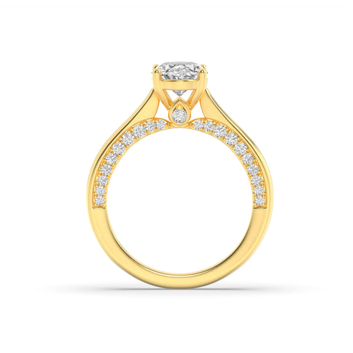 1.33Cttw Oval Shaped Lab Grown Diamond (F/VS) Accented Bridge Shank Engagement Ring in 14K Gold