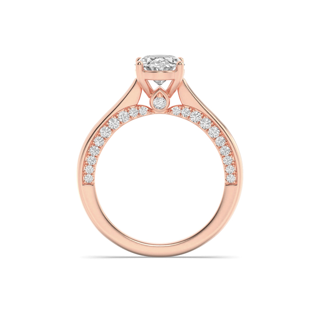 1.33Cttw Oval Shaped Lab Grown Diamond (F/VS) Accented Bridge Shank Engagement Ring in 14K Gold