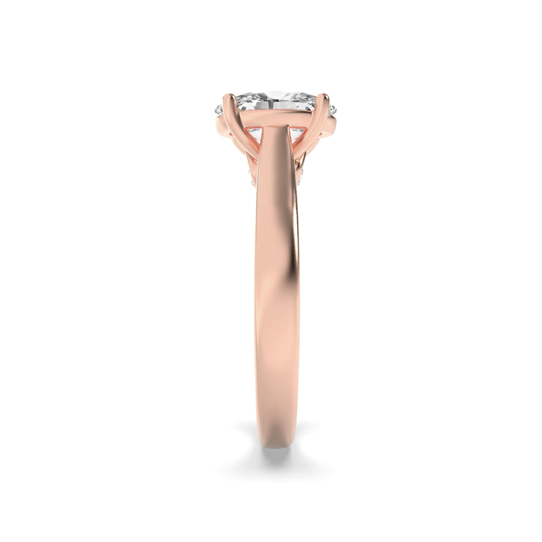 1.33Cttw Oval Shaped Lab Grown Diamond (F/VS) Accented Bridge Shank Engagement Ring in 14K Gold